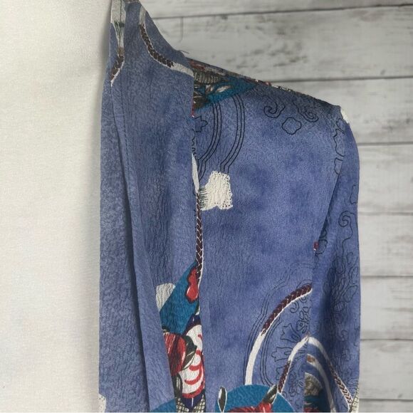 Citron Santa Monica Smoke Blue Floral Open Front Silk Jacket Size Medium Petite - Picture 5 of 8